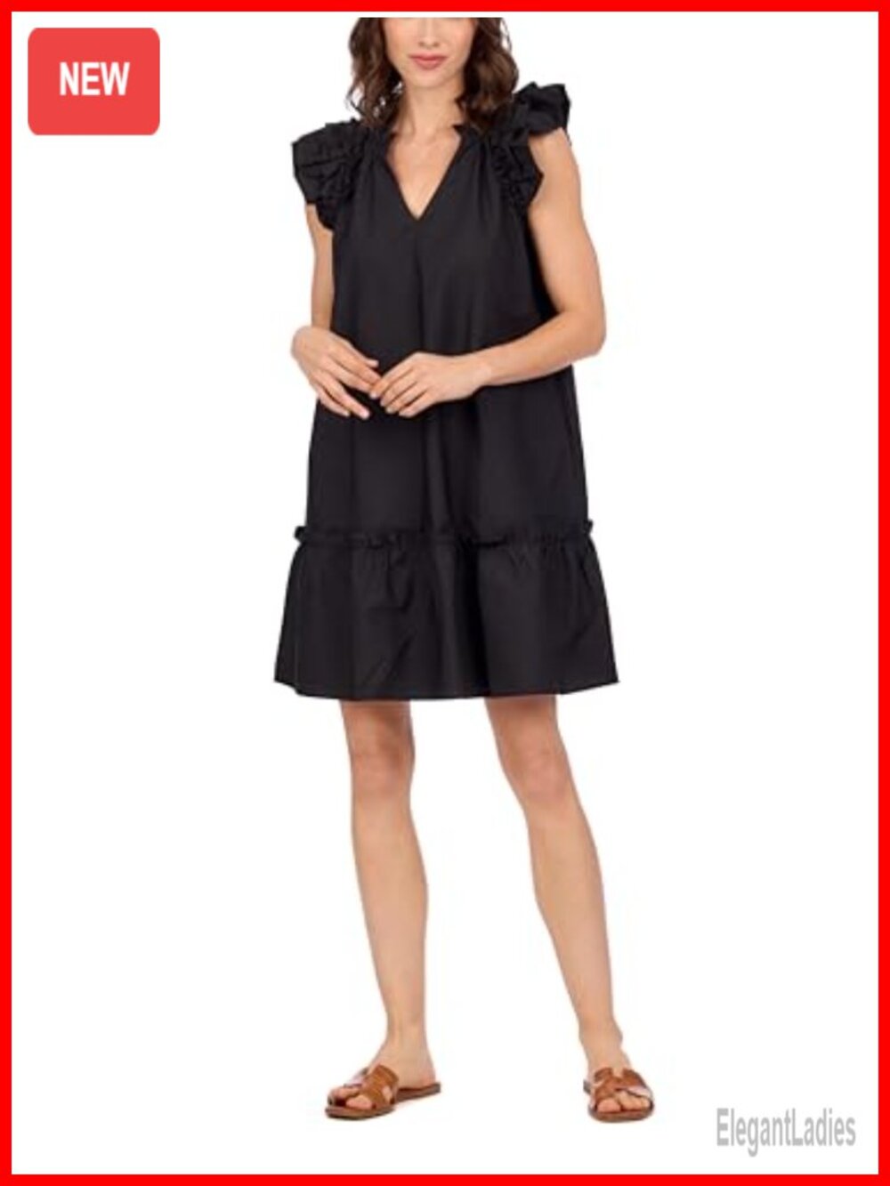 Riggs Ruffle Dress Cotton Poplin V-Neck Flutter Sleeve Casual